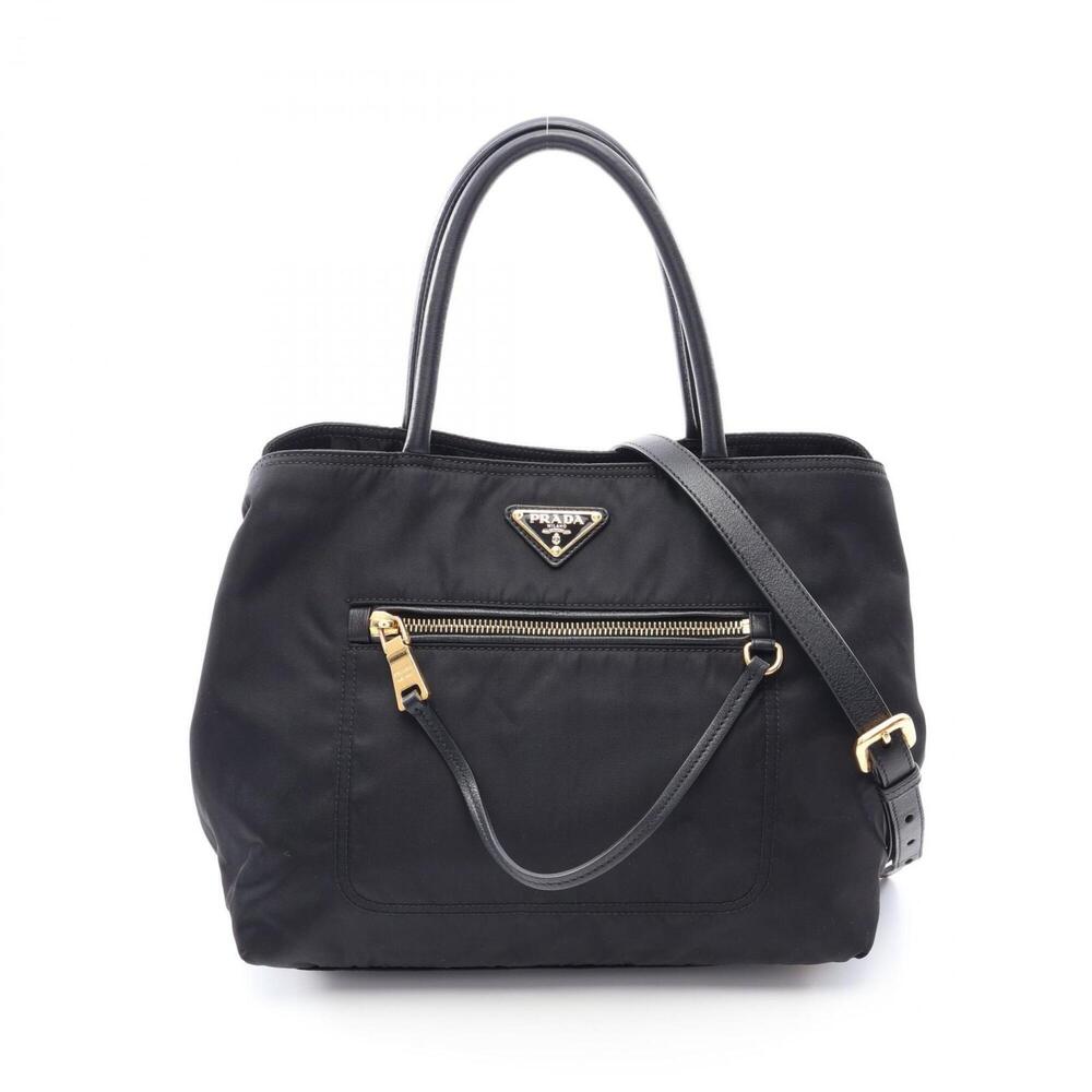 Prada PRADA 2-Way Handbag, Nylon and Leather, Women's, Black (BN1825)